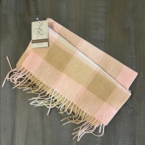 NWT Pink and Tan Plaid Cashmere Scarf
